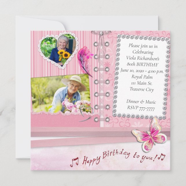 Shabby Chic Photo Birthday Party Invitation (Front)
