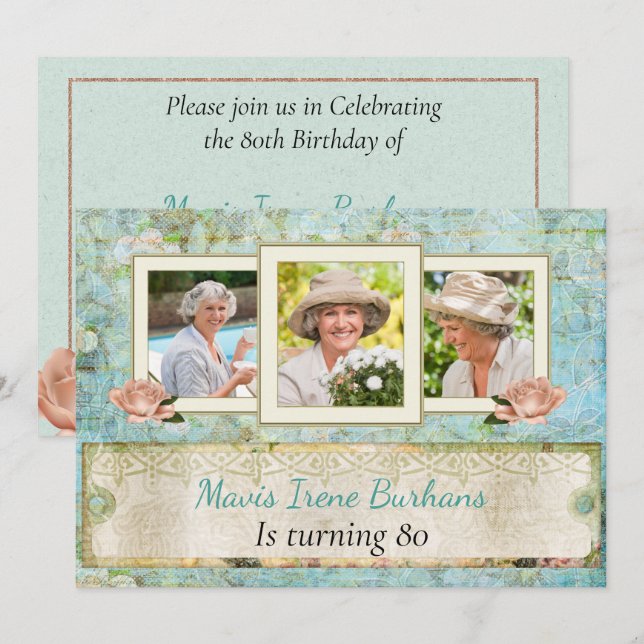 Shabby Chic Photo Birthday Party Invitation (Front/Back)