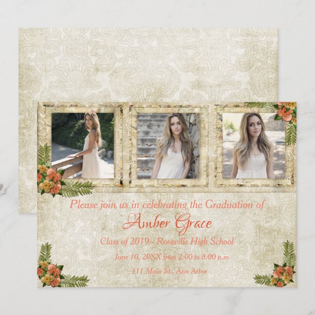 Shabby Chic Photo Graduation Party Invitation (Front/Back)