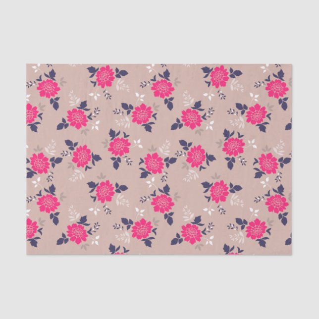 Shabby Chic Pink Beige Floral Pattern Tissue Paper (Front)