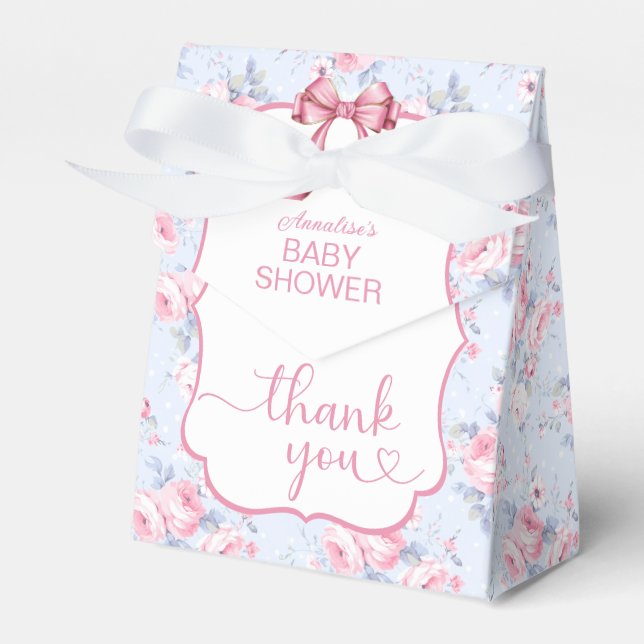 Shabby Chic Pink Bow Baby Shower Thank You Favour Box (Front Side)