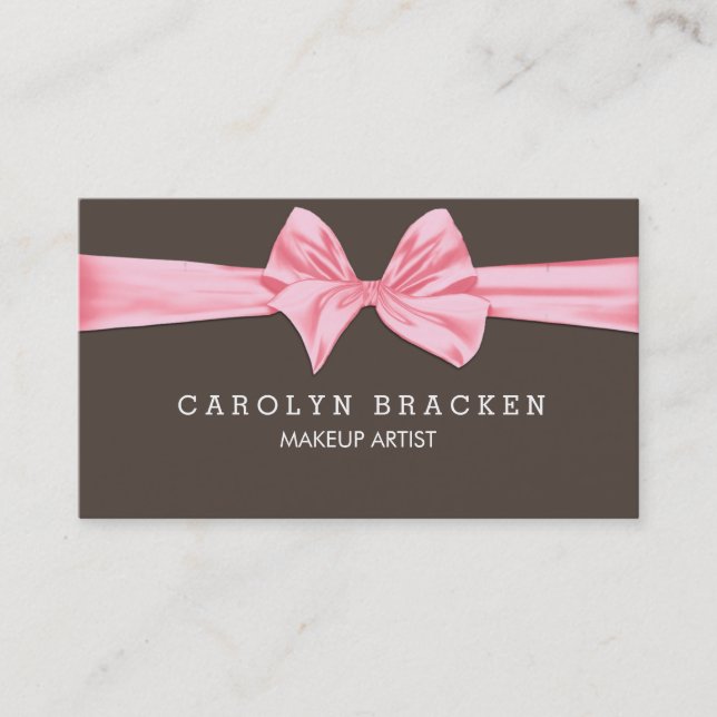 Shabby Chic Pink Bow Beige Business Card (Front)