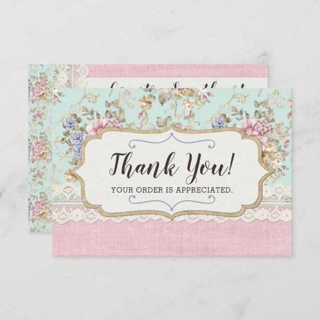 Shabby Chic Pink Floral Boutique Thank You Card (Front/Back)