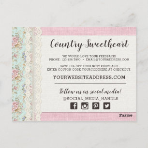 Shabby Chic Pink Floral Boutique Thank You Postcard