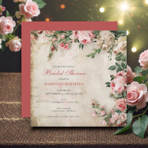 Shabby Chic Pink Floral Bridal Shower Invitation