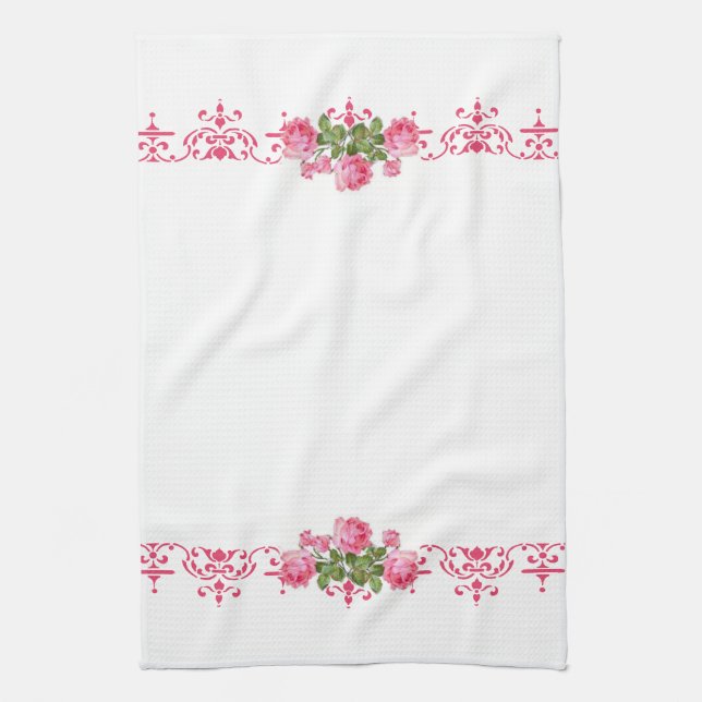 Shabby Chic Pink Floral Kitchen Towel (Vertical)
