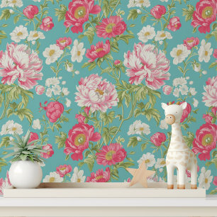 Shabby Chic Pink Floral Peel and Stick Wallpaper