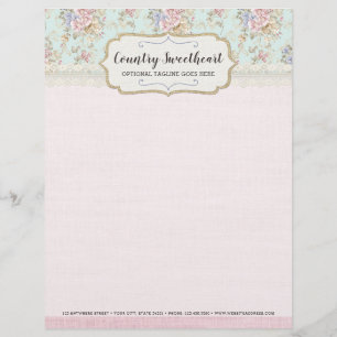 Shabby Chic Pink Floral Vintage Farmhouse Boutique Custom Letterhead