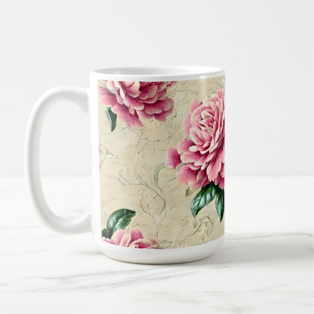 Shabby Chic Pink Gardenias Coffee Mug (Left)