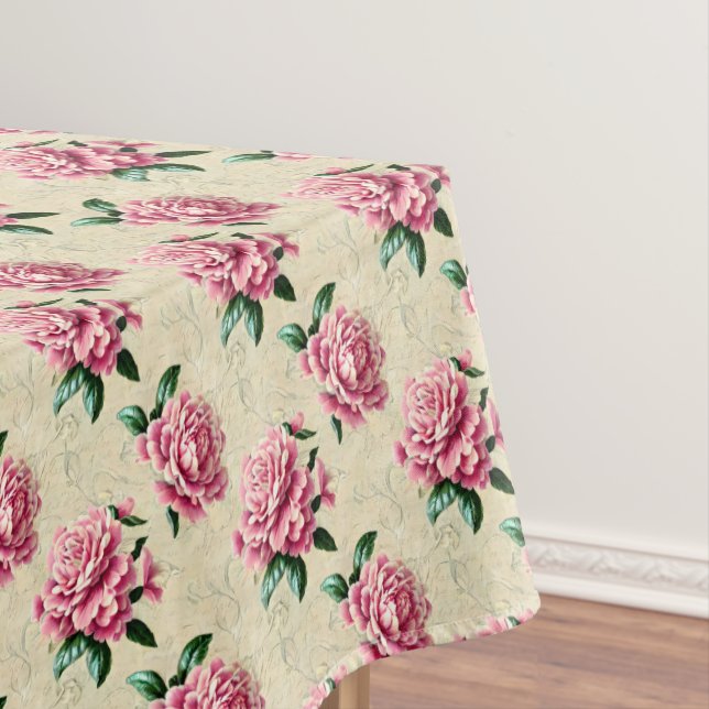 Shabby Chic Pink Gardenias Tablecloth (In Situ)