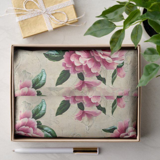 Shabby Chic Pink Gardenias Tissue Paper (Gift)
