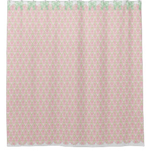 Shabby Chic Pink & Green Damask w Bows & Lace Shower Curtain