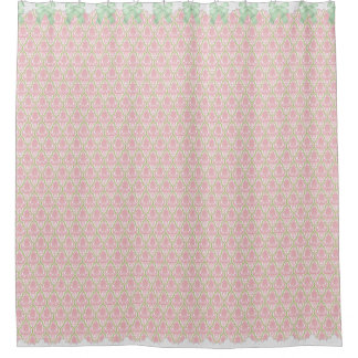 Shabby Chic Pink & Green Damask w Bows & Lace Shower Curtain
