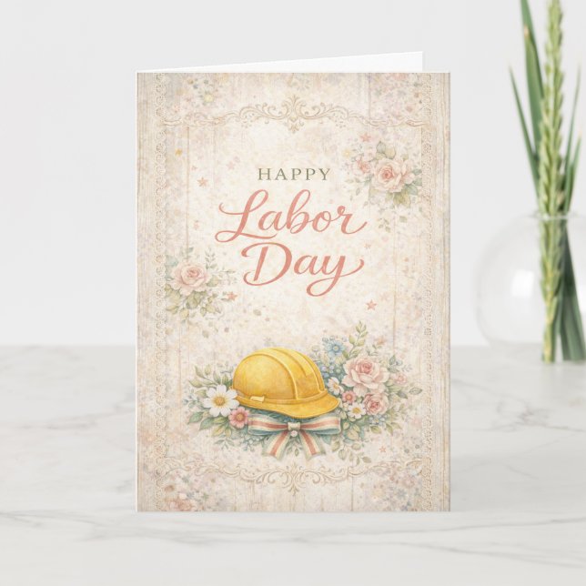 Shabby Chic Pink Happy Labor Day Card (Front)