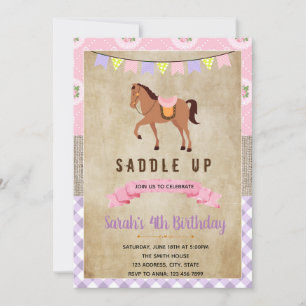 Shabby chic pink horse party invite