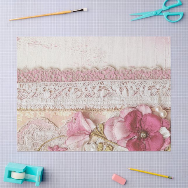 Shabby Chic Pink Lace  Tissue Paper (Craft)