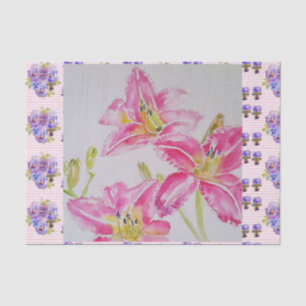 Shabby Chic pink Lily Floral Flowers Blue Spot Tissue Paper