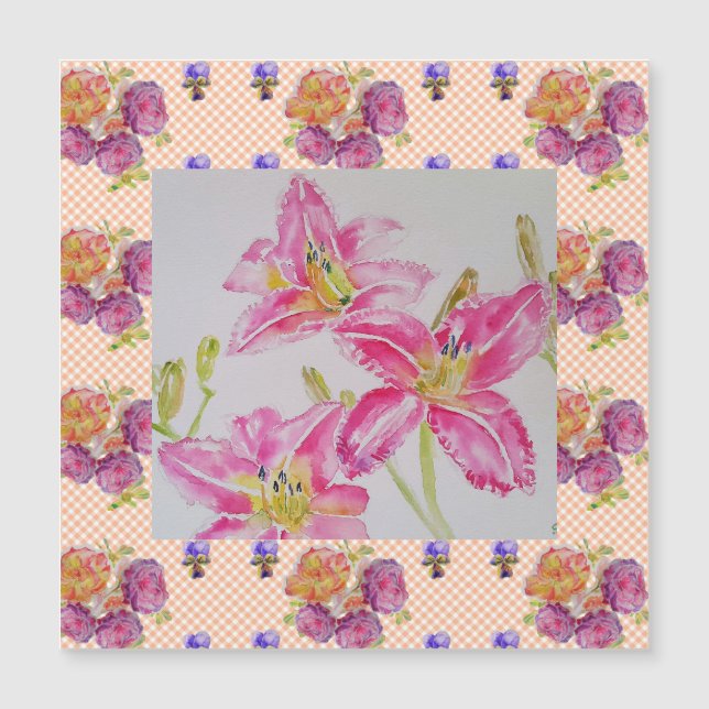 Shabby Chic pink Lily Floral Flowers Gingham Roses (Front)