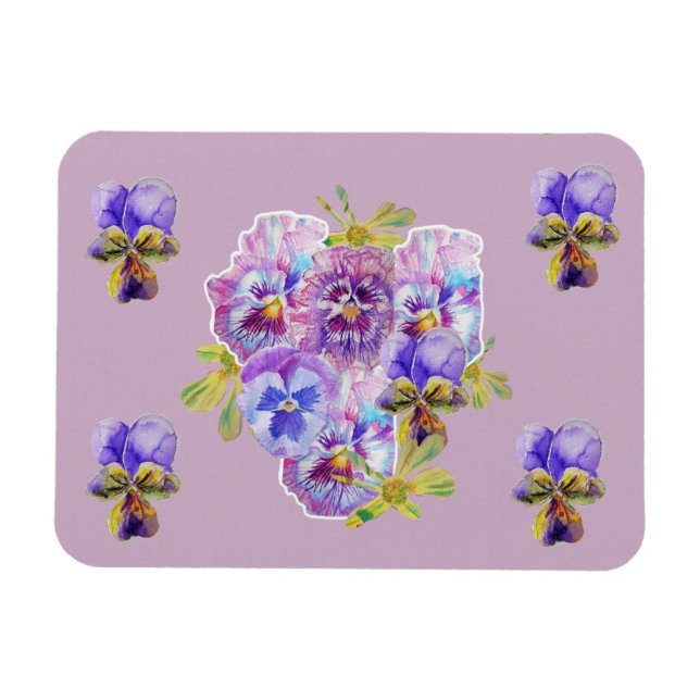 Shabby Chic Pink Pansy Floral Lilac art Magnet (Horizontal)