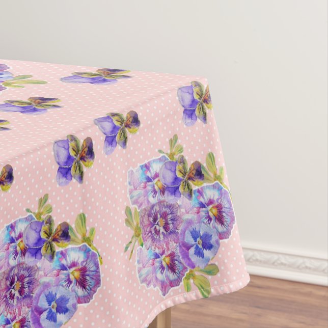 Shabby Chic Pink Pansy Floral Tablecloth (In Situ)