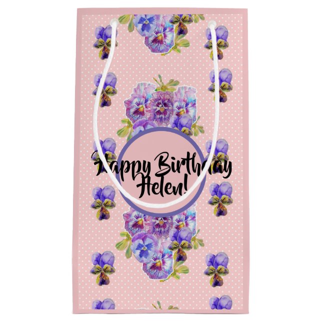 Shabby Chic Pink Pansy flowers Floral Gift Bag (Front)