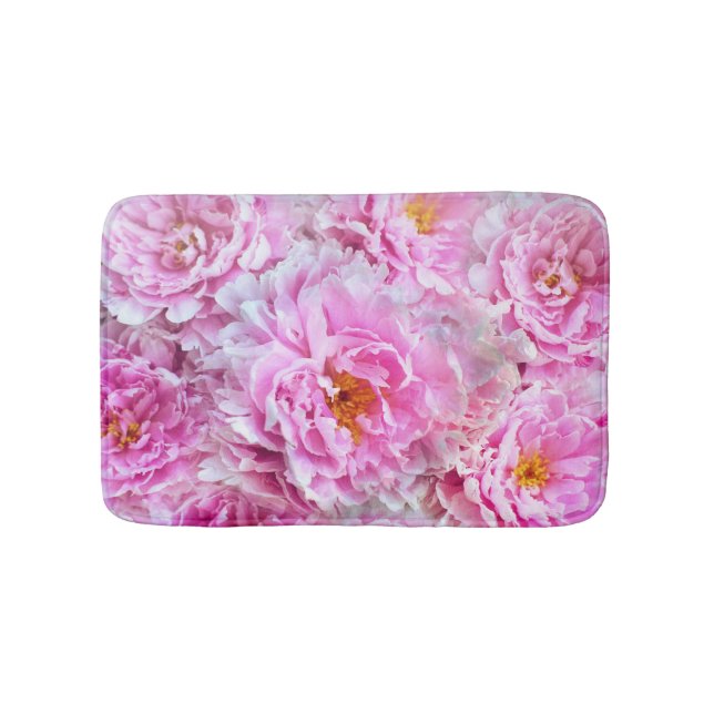 Shabby Chic Pink Pastel Pink Peonies Bath Mat (Front)