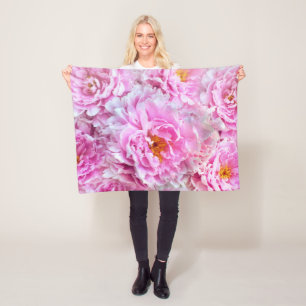 Shabby Chic Pink Pastel Pink Peonies Fleece Blanket