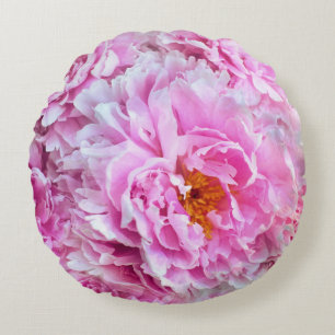 Shabby Chic Pink Pastel Pink Peonies Round Cushion