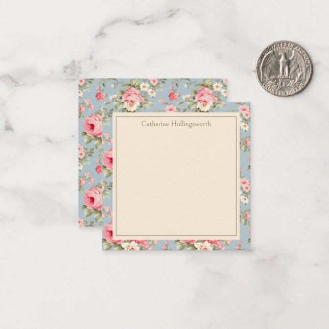 Shabby Chic Pink Peony Floral Personalized Card (Front/Back In Situ)