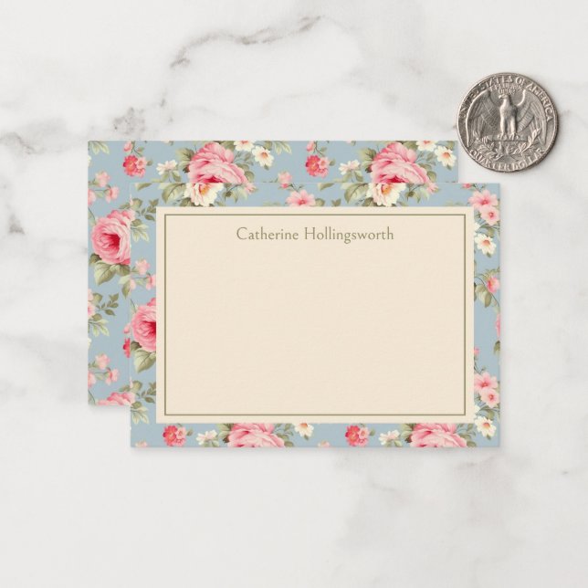Shabby Chic Pink Peony Floral Personalized Card (Front/Back In Situ)