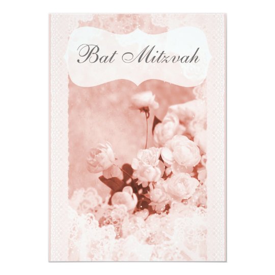 Shabby Chic Pink Peony Flowers Bat Mitzvah Card