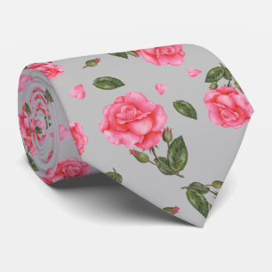 Shabby Chic Pink Rose Botanical Illustration Tie