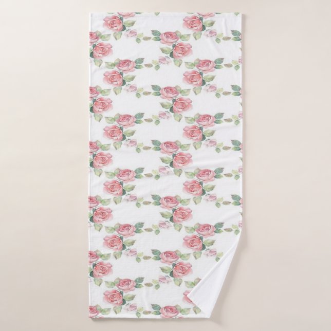 Shabby Chic Pink Rose Floral Bath Towel (Bath Towel)