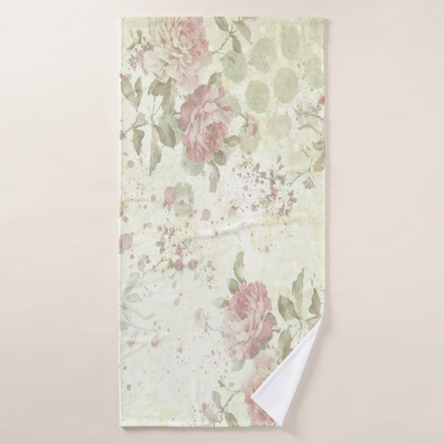 Shabby Chic Pink Rose Floral Bath Towel (Bath Towel)