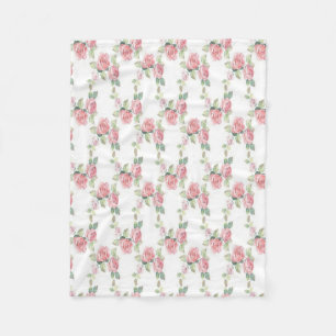 Shabby Chic Pink Rose Floral Fleece Blanket