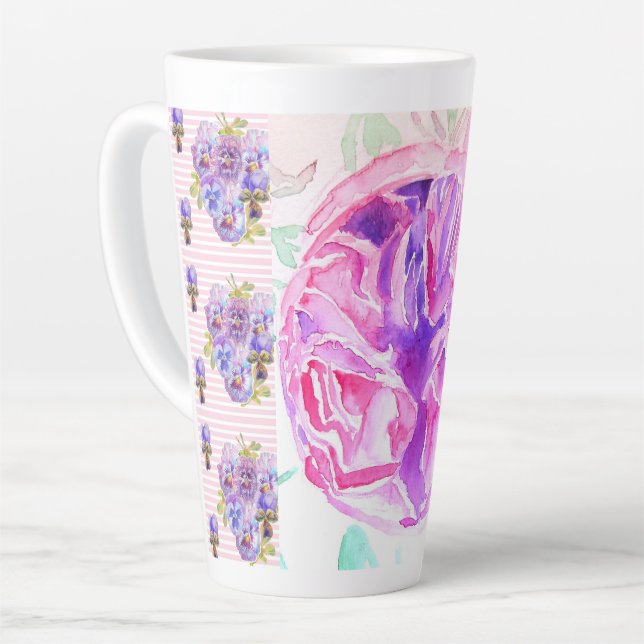 Shabby Chic Pink Rose Floral Flowers Spot Roses Latte Mug (Left Angle)