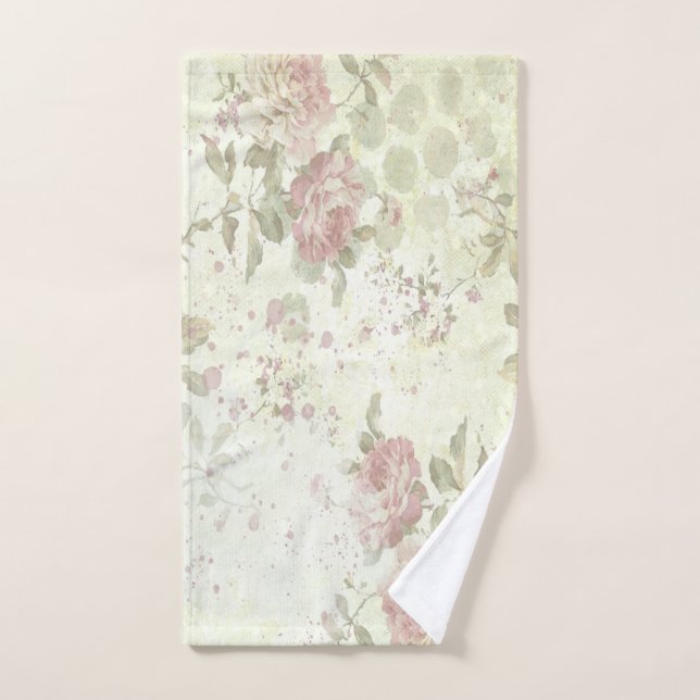 Shabby Chic Pink Rose Floral Hand Towel (Hand Towel)