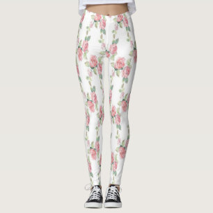 Shabby Chic Pink Rose Floral Leggings