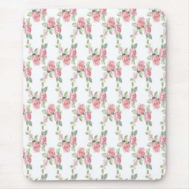 Shabby Chic Pink Rose Floral Mouse Mat (Front)