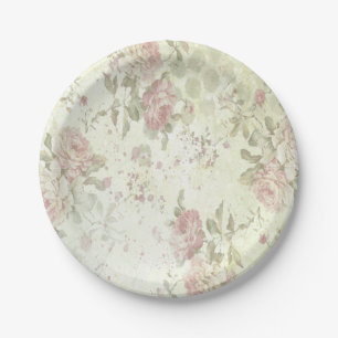 Shabby Chic Pink Rose Floral Paper Plate