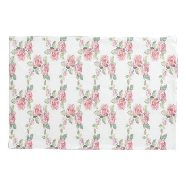 Shabby Chic Pink Rose Floral Pillowcase (Back)