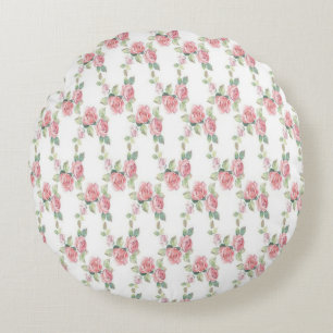Shabby Chic Pink Rose Floral Round Cushion