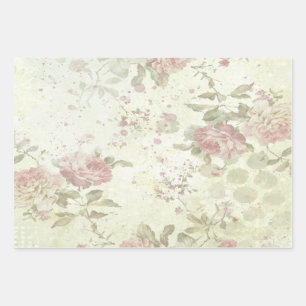 Shabby Chic Pink Rose Floral Wrapping Paper Sheet