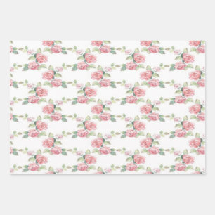 Shabby Chic Pink Rose Floral Wrapping Paper Sheet