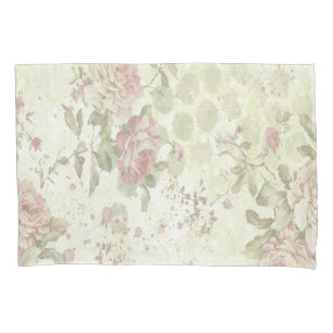 Shabby Chic Pink Rose Greenery Floral Cottage Core Pillowcase