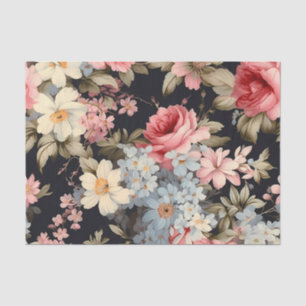 Shabby Chic Pink Rose Pattern on Dark Background Tissue Paper