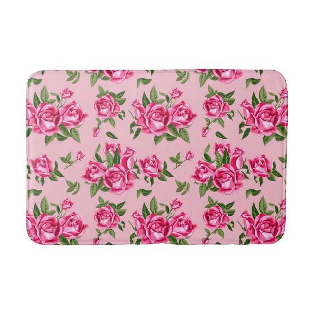 Shabby Chic Pink Rose Pattern Roses Bath Mat (Front)