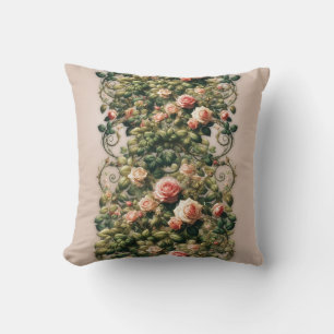 Shabby Chic Pink Rose Vines Floral Elegant Cushion
