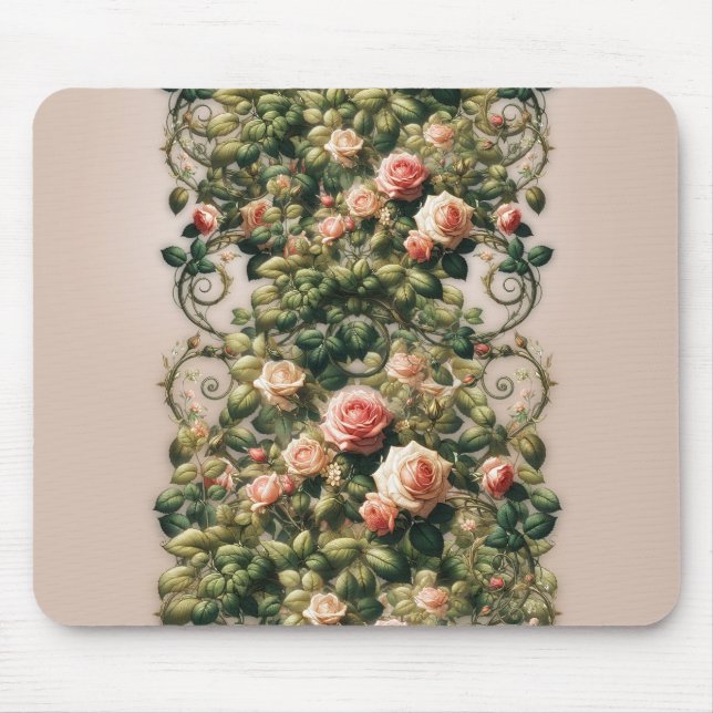 Shabby Chic Pink Rose Vines Floral Elegant Mouse Mat (Front)