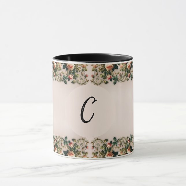 Shabby Chic Pink Rose Vines Floral Elegant Mug (Center)